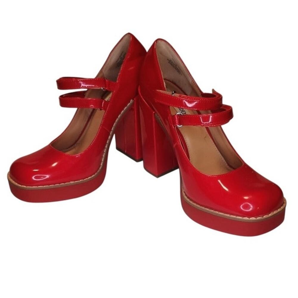 Steve Madden Twice Patent Red Platform Mary Jane Block Heels Double strap 9m - Picture 13 of 16